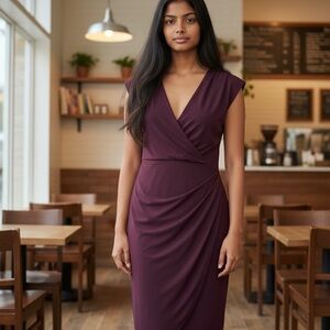 White House Black Market Plum Wrap Midi Dress